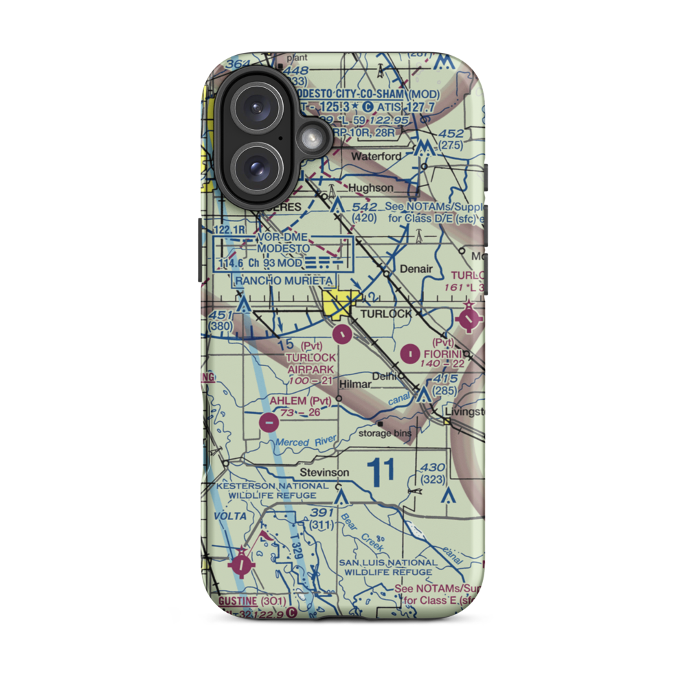 Turlock Airpark (9CL0) VFR Sectional  Tough iPhone Case iPhone 16 Plus model shown