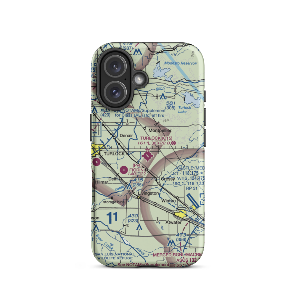 Turlock Municipal Airport (O15) VFR Sectional  Tough iPhone Case iPhone 16 model shown