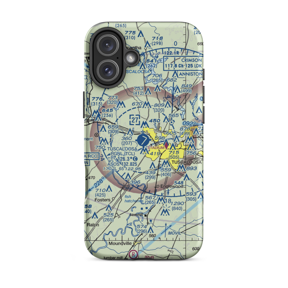 Tuscaloosa Regional Airport (TCL) VFR Sectional  Tough iPhone Case iPhone 16 Plus model shown