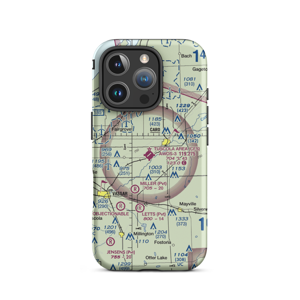Tuscola Area Airport (CFS) VFR Sectional  Tough iPhone Case iPhone 16 Pro model shown