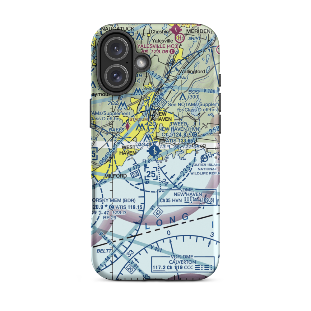 Tweed New Haven Airport (HVN) VFR Sectional  Tough iPhone Case iPhone 16 Plus model shown
