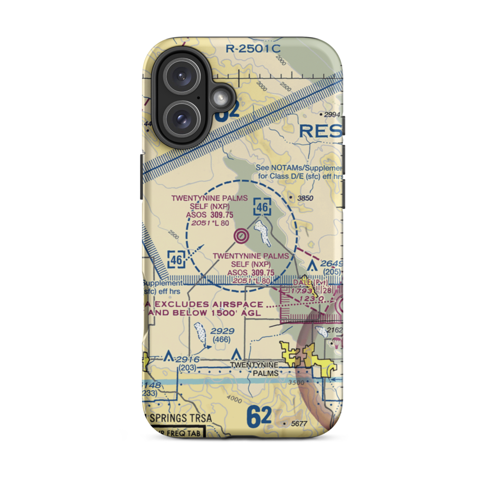 Twentynine Palms (Self) Airport (NXP) VFR Sectional  Tough iPhone Case iPhone 16 Plus model shown