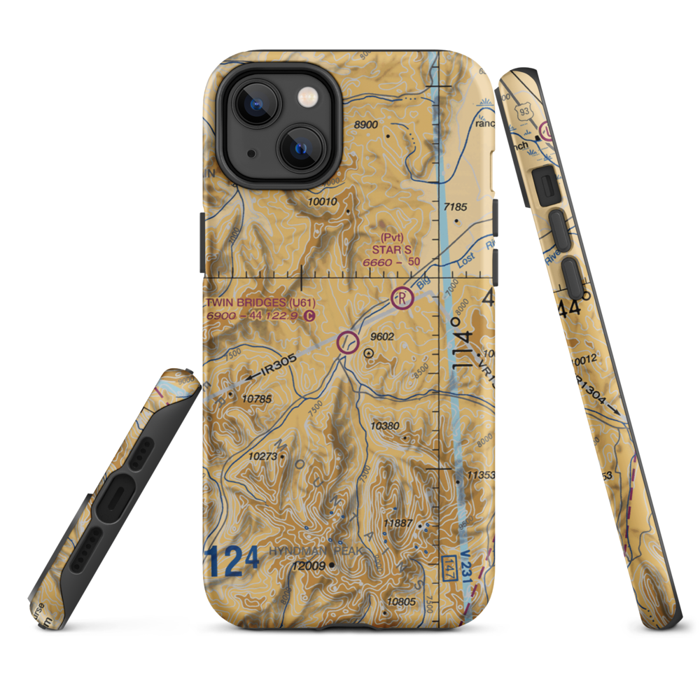 Twin Bridges Airport (U61) VFR Sectional  Tough iPhone Case iPhone 14 Plus model shown