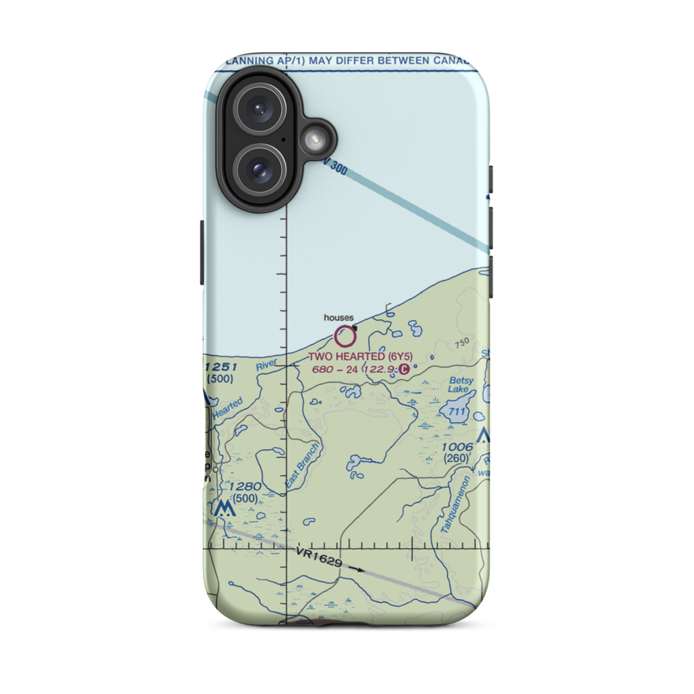 Two Hearted Airstrip (6Y5) VFR Sectional  Tough iPhone Case iPhone 16 Plus model shown