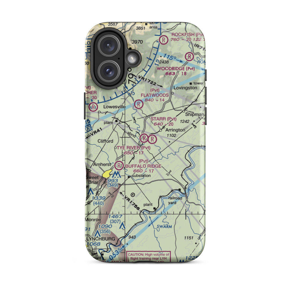Tye River Airport (1VA3) VFR Sectional  Tough iPhone Case iPhone 16 Plus model shown