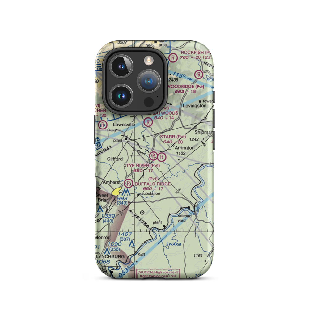 Tye River Airport (1VA3) VFR Sectional  Tough iPhone Case iPhone 16 Pro model shown