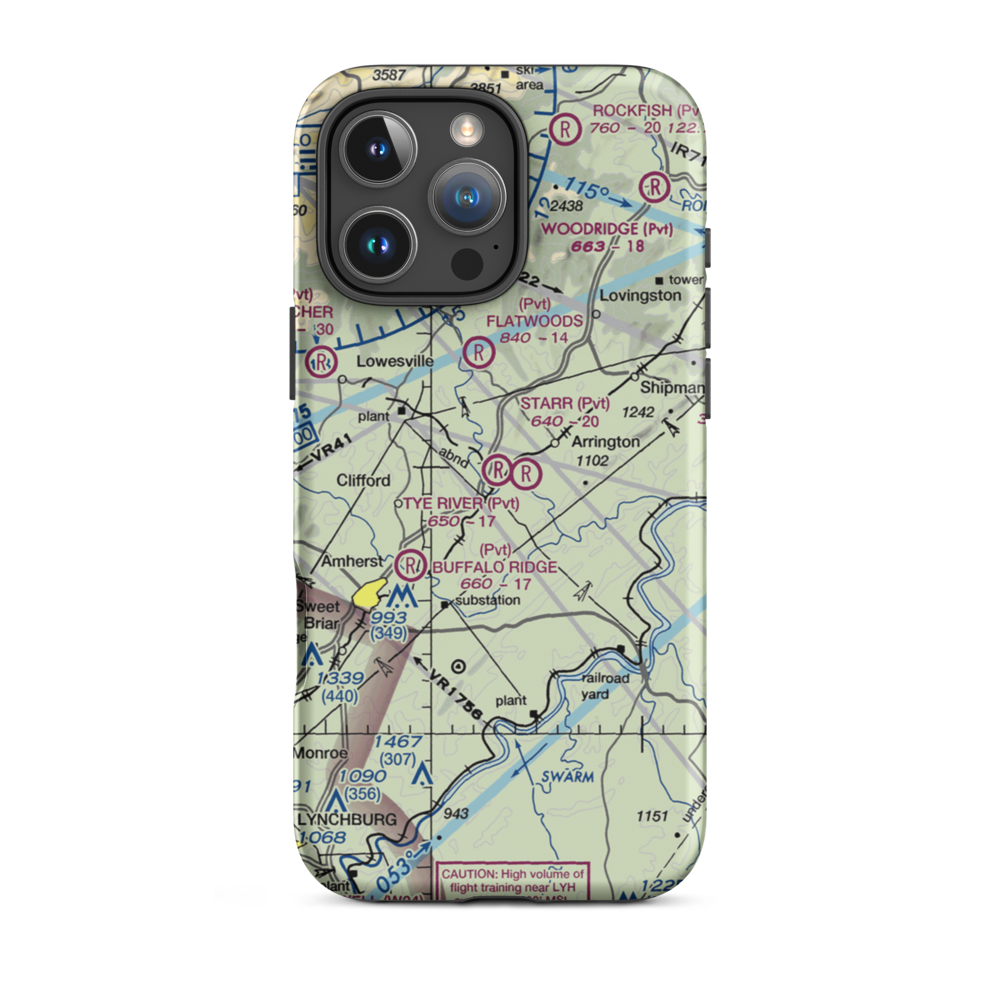 Tye River Airport (1VA3) VFR Sectional  Tough iPhone Case iPhone 16 Pro Max model shown