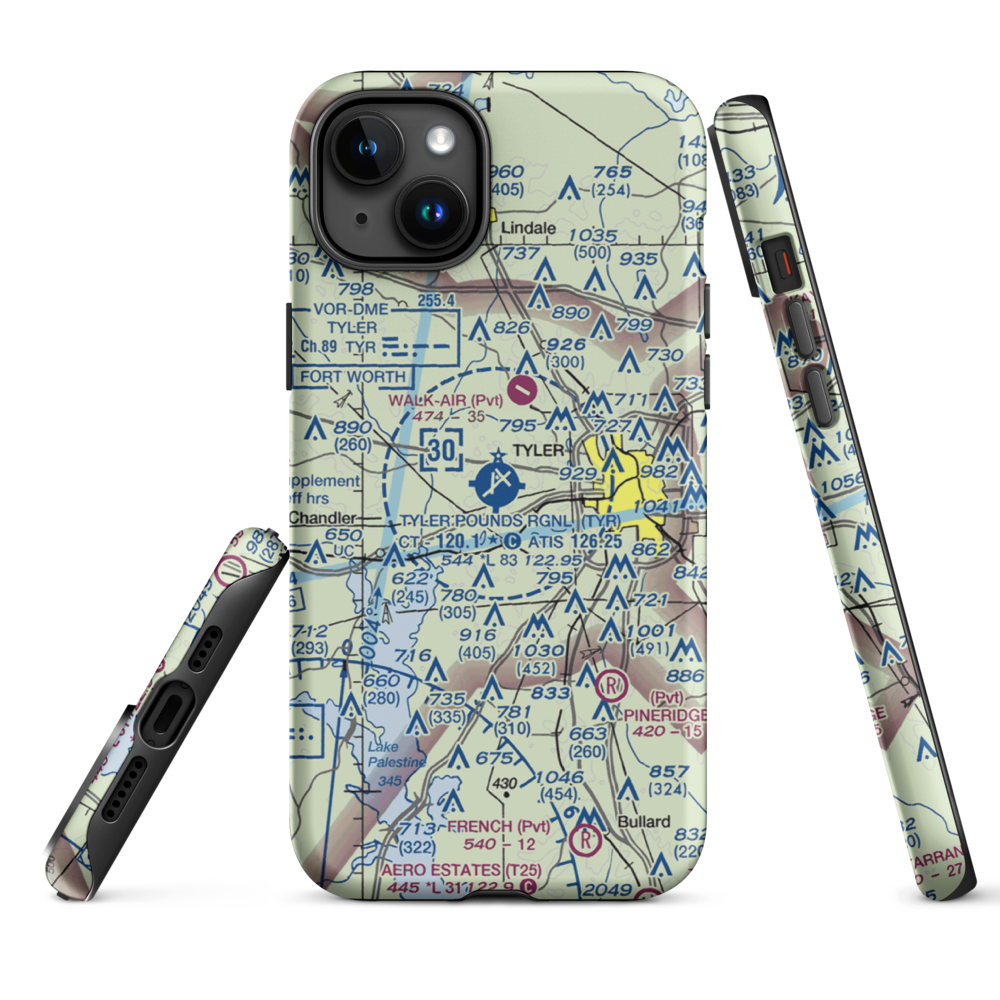 Tyler Pounds Regional Airport (TYR) VFR Sectional  Tough iPhone Case iPhone 15 Plus model shown