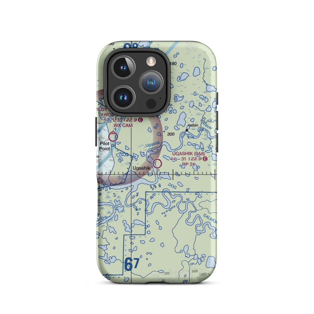 Ugashik Airport (9A8) VFR Sectional  Tough iPhone Case iPhone 16 Pro model shown
