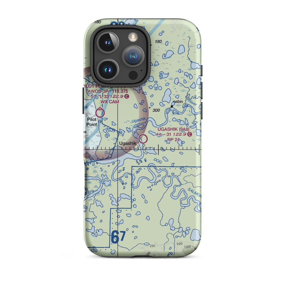 Ugashik Airport (9A8) VFR Sectional  Tough iPhone Case iPhone 16 Pro Max model shown