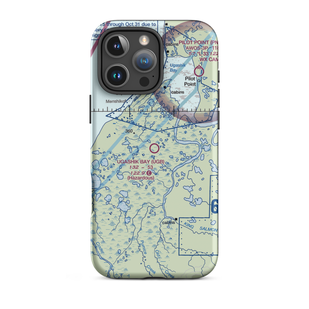 Ugashik Bay Airport (UGB) VFR Sectional  Tough iPhone Case iPhone 16 Pro Max model shown