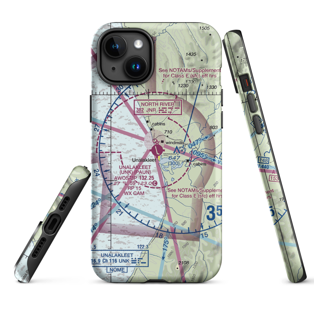 Unalakleet Airport (UNK) VFR Sectional  Tough iPhone Case iPhone 15 Plus model shown