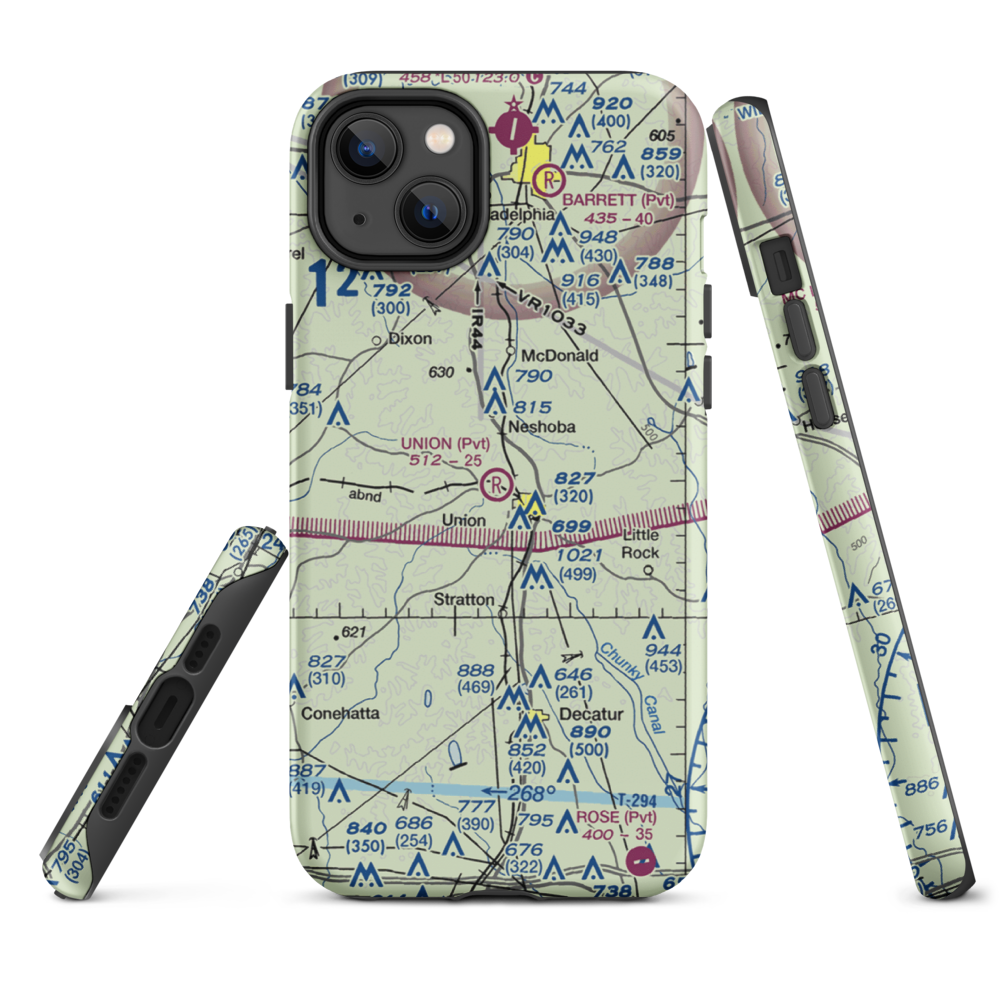 Union Municipal Airport (3MS9) VFR Sectional  Tough iPhone Case iPhone 14 Plus model shown