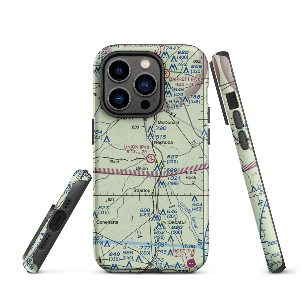 Union Municipal Airport (3MS9) VFR Sectional  Tough iPhone Case iPhone 14 Pro model shown