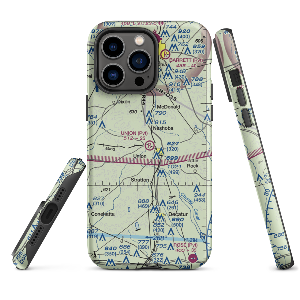 Union Municipal Airport (3MS9) VFR Sectional  Tough iPhone Case iPhone 14 Pro Max model shown