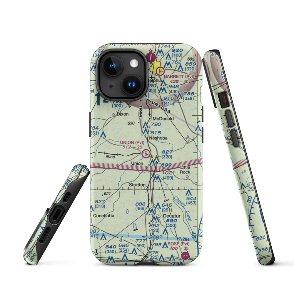Union Municipal Airport (3MS9) VFR Sectional  Tough iPhone Case iPhone 15 model shown