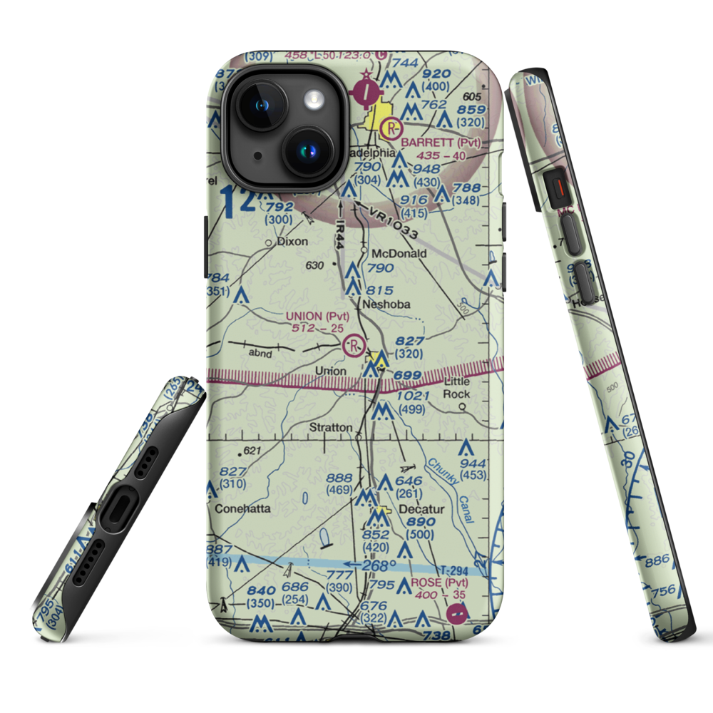 Union Municipal Airport (3MS9) VFR Sectional  Tough iPhone Case iPhone 15 Plus model shown
