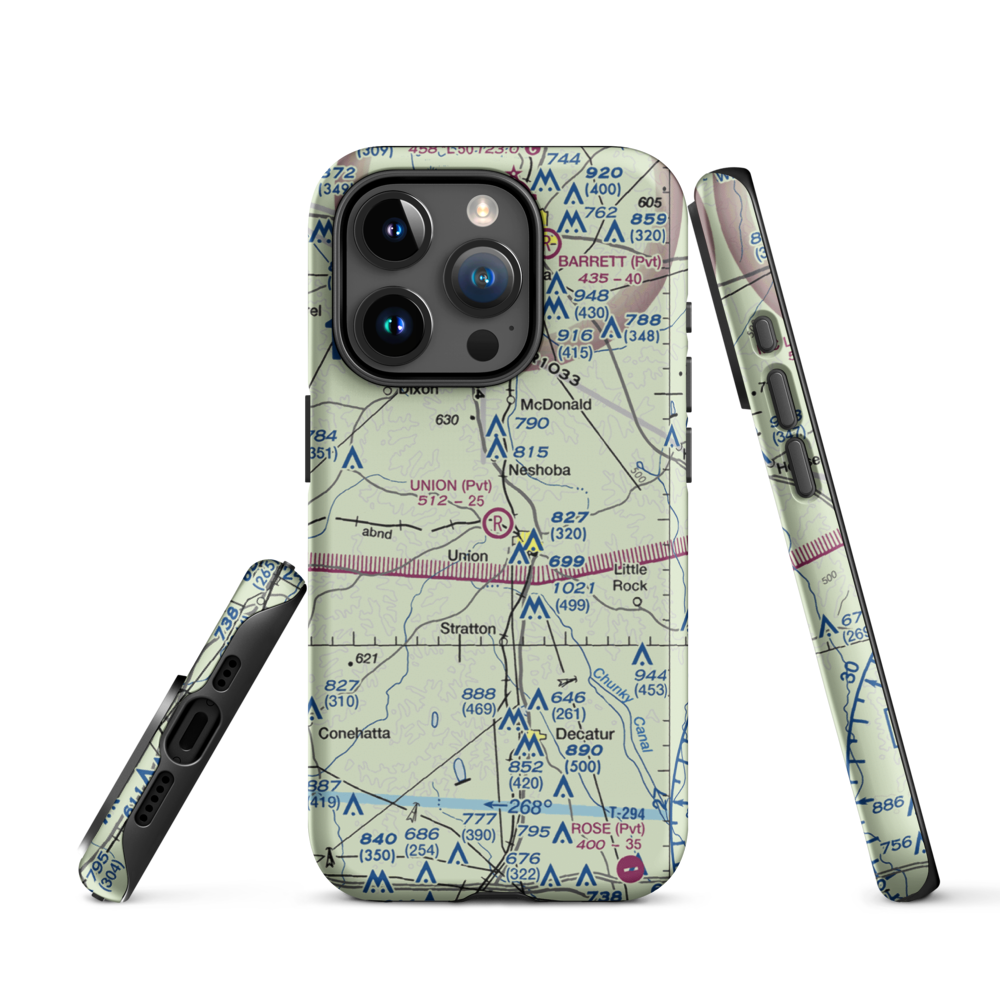 Union Municipal Airport (3MS9) VFR Sectional  Tough iPhone Case iPhone 15 Pro model shown
