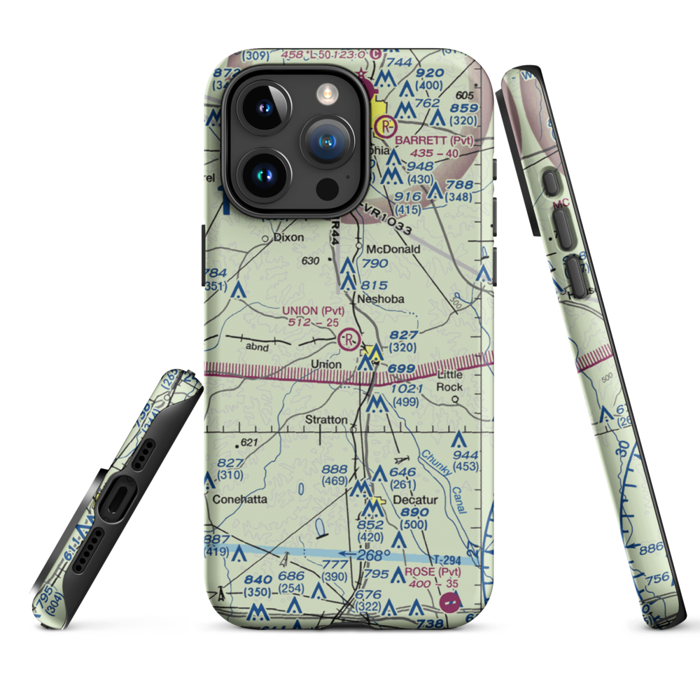 Union Municipal Airport (3MS9) VFR Sectional  Tough iPhone Case iPhone 15 Pro Max model shown
