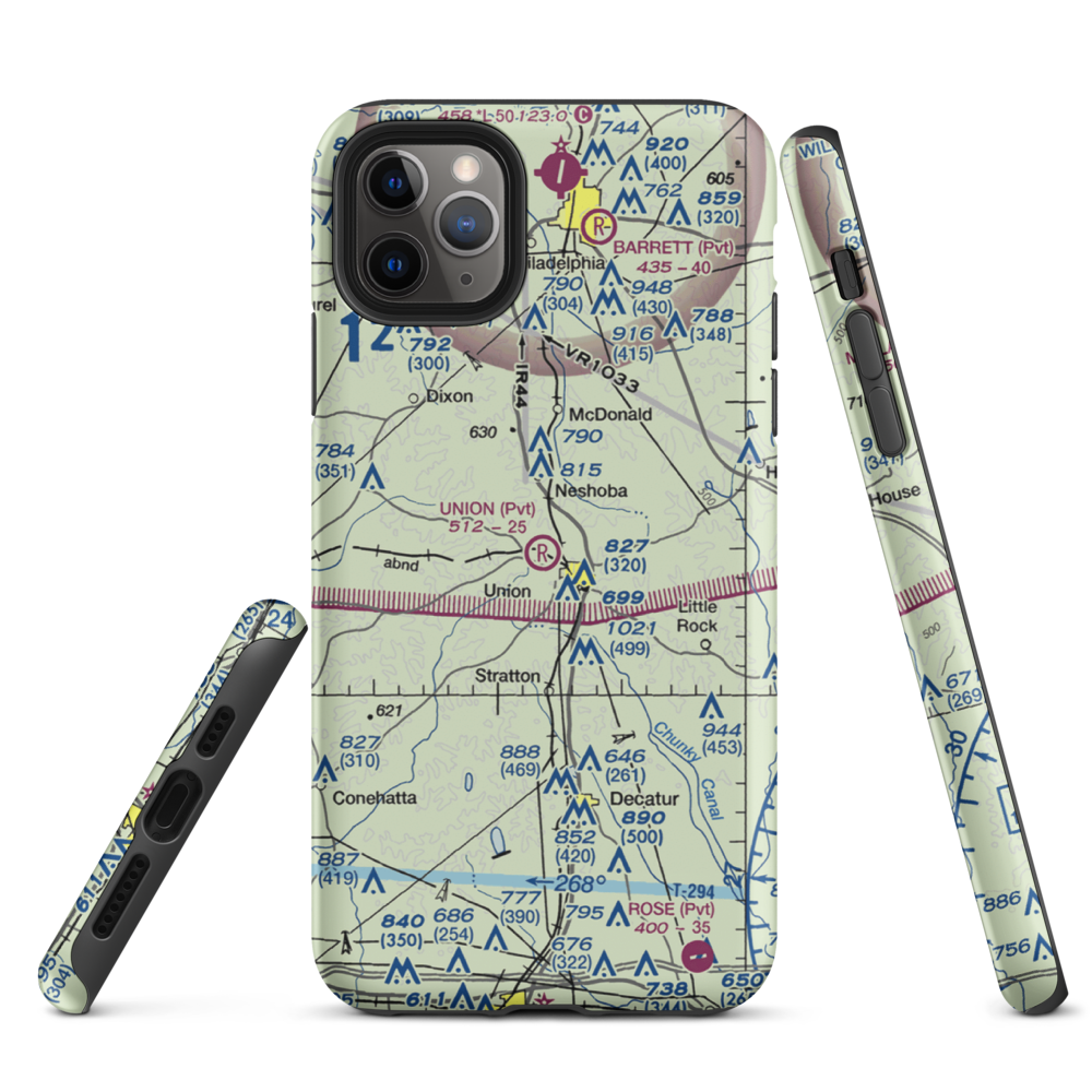 Union Municipal Airport (3MS9) VFR Sectional  Tough iPhone Case iPhone 11 Pro Max model shown