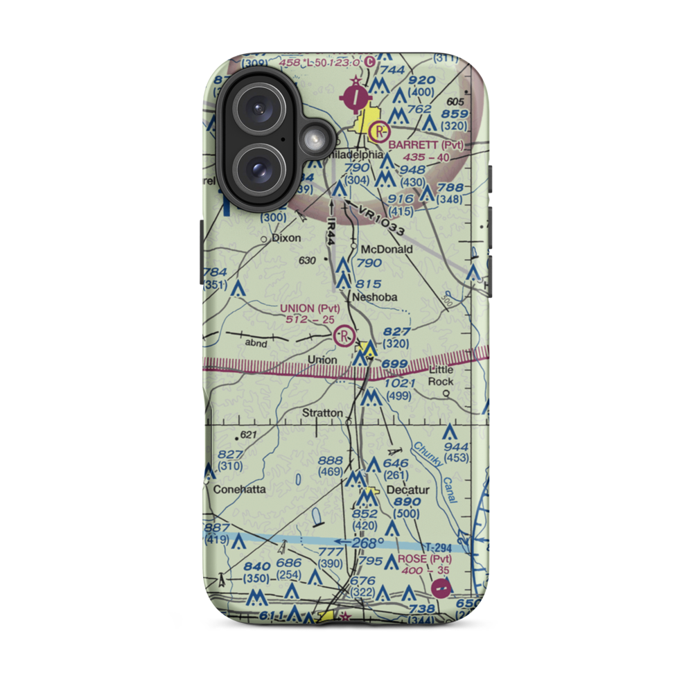 Union Municipal Airport (3MS9) VFR Sectional  Tough iPhone Case iPhone 16 Plus model shown