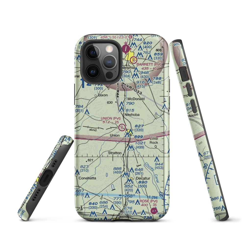 Union Municipal Airport (3MS9) VFR Sectional  Tough iPhone Case iPhone 12 Pro model shown
