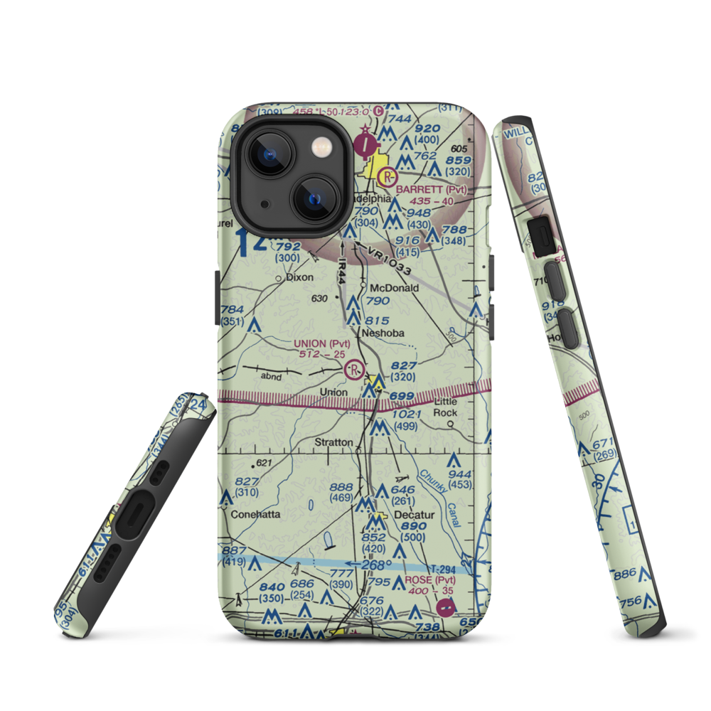 Union Municipal Airport (3MS9) VFR Sectional  Tough iPhone Case iPhone 13 model shown