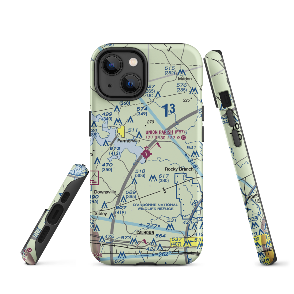 Union Parish Airport (F87) VFR Sectional  Tough iPhone Case iPhone 14 model shown