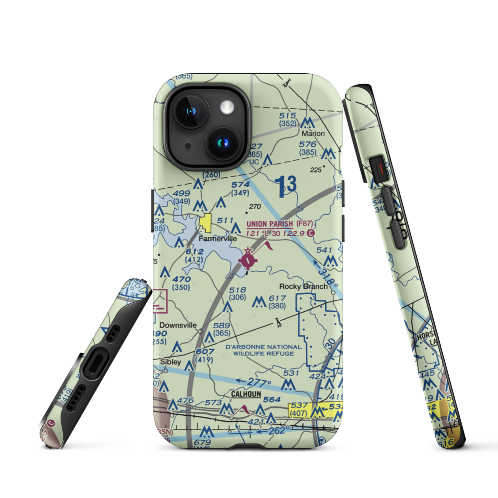 Union Parish Airport (F87) VFR Sectional  Tough iPhone Case iPhone 15 model shown