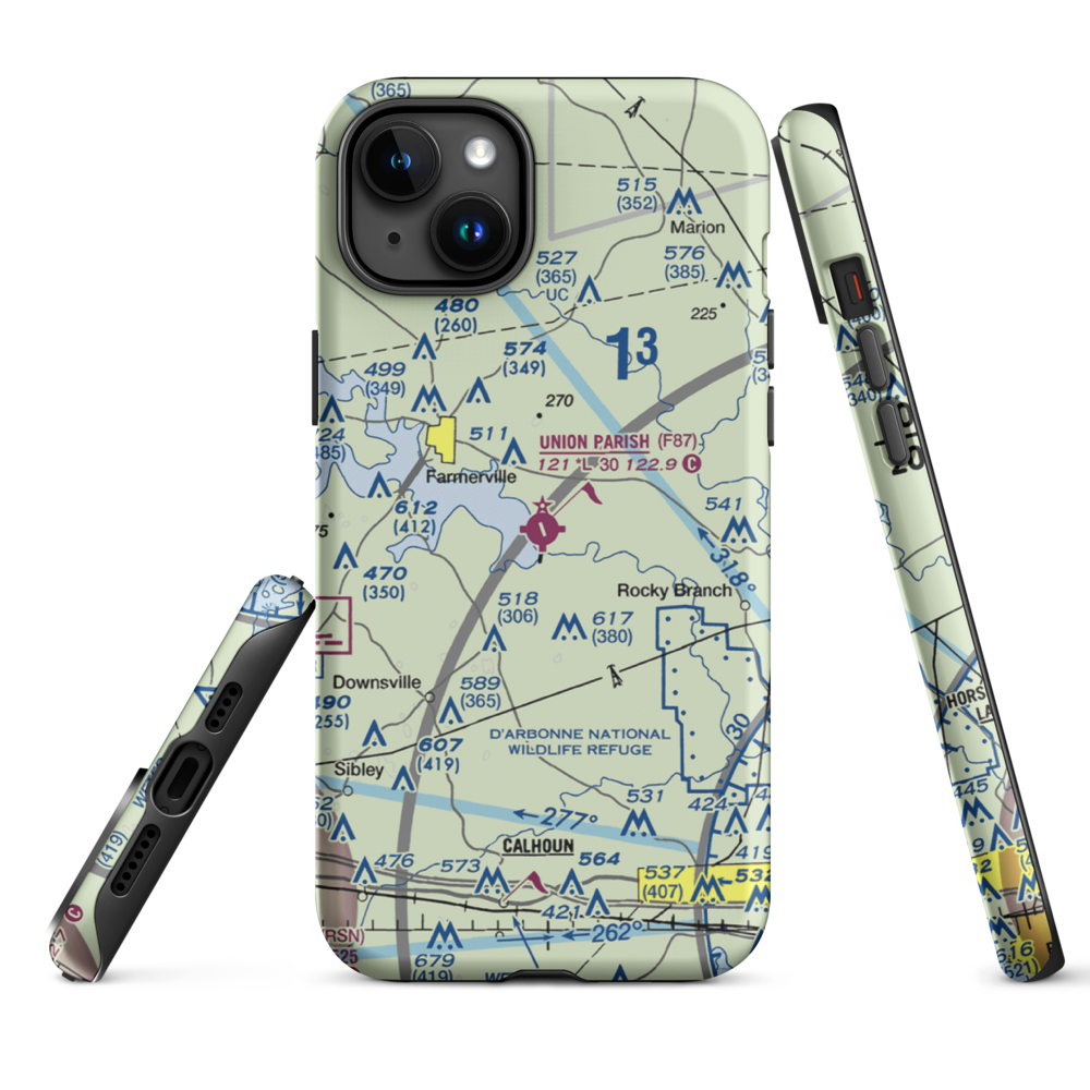 Union Parish Airport (F87) VFR Sectional  Tough iPhone Case iPhone 15 Plus model shown