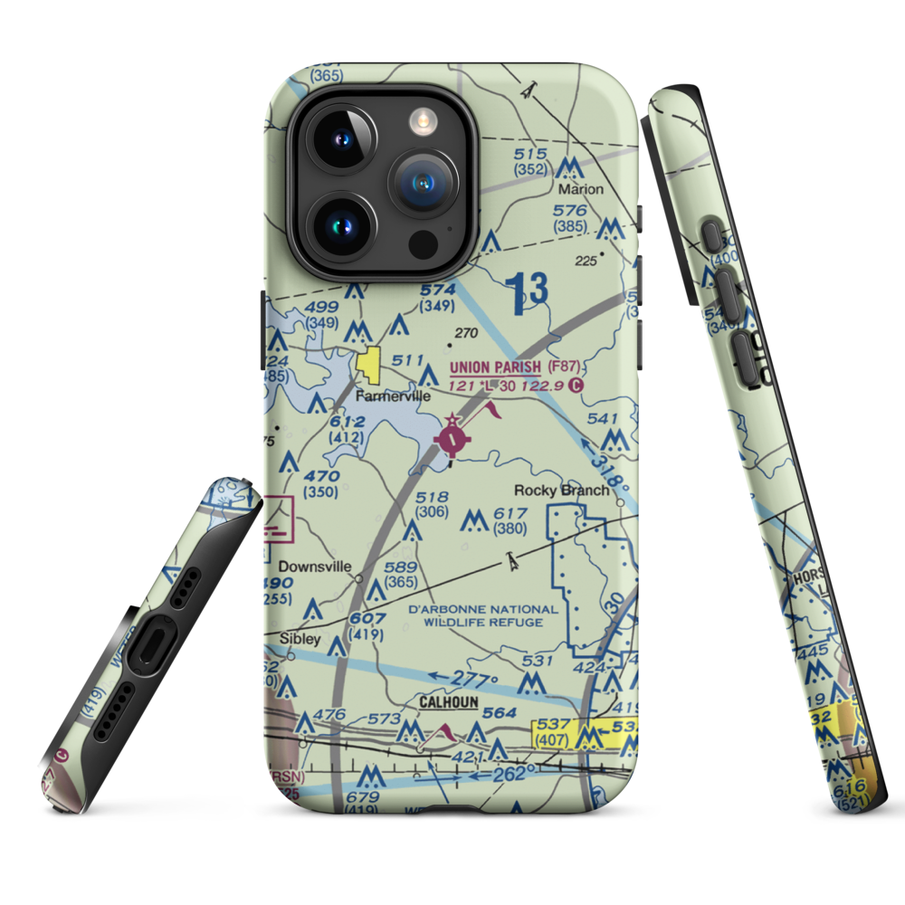 Union Parish Airport (F87) VFR Sectional  Tough iPhone Case iPhone 15 Pro Max model shown