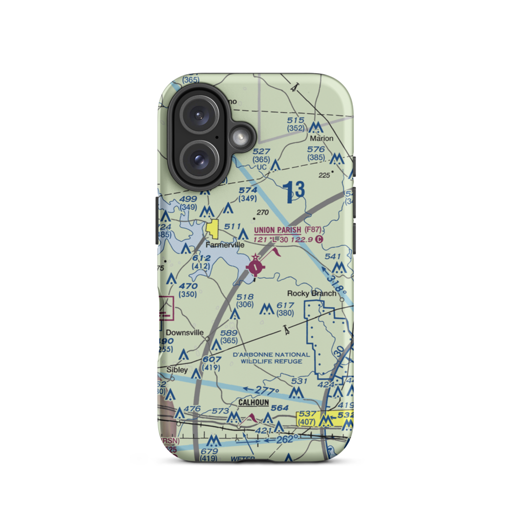 Union Parish Airport (F87) VFR Sectional  Tough iPhone Case iPhone 16 model shown