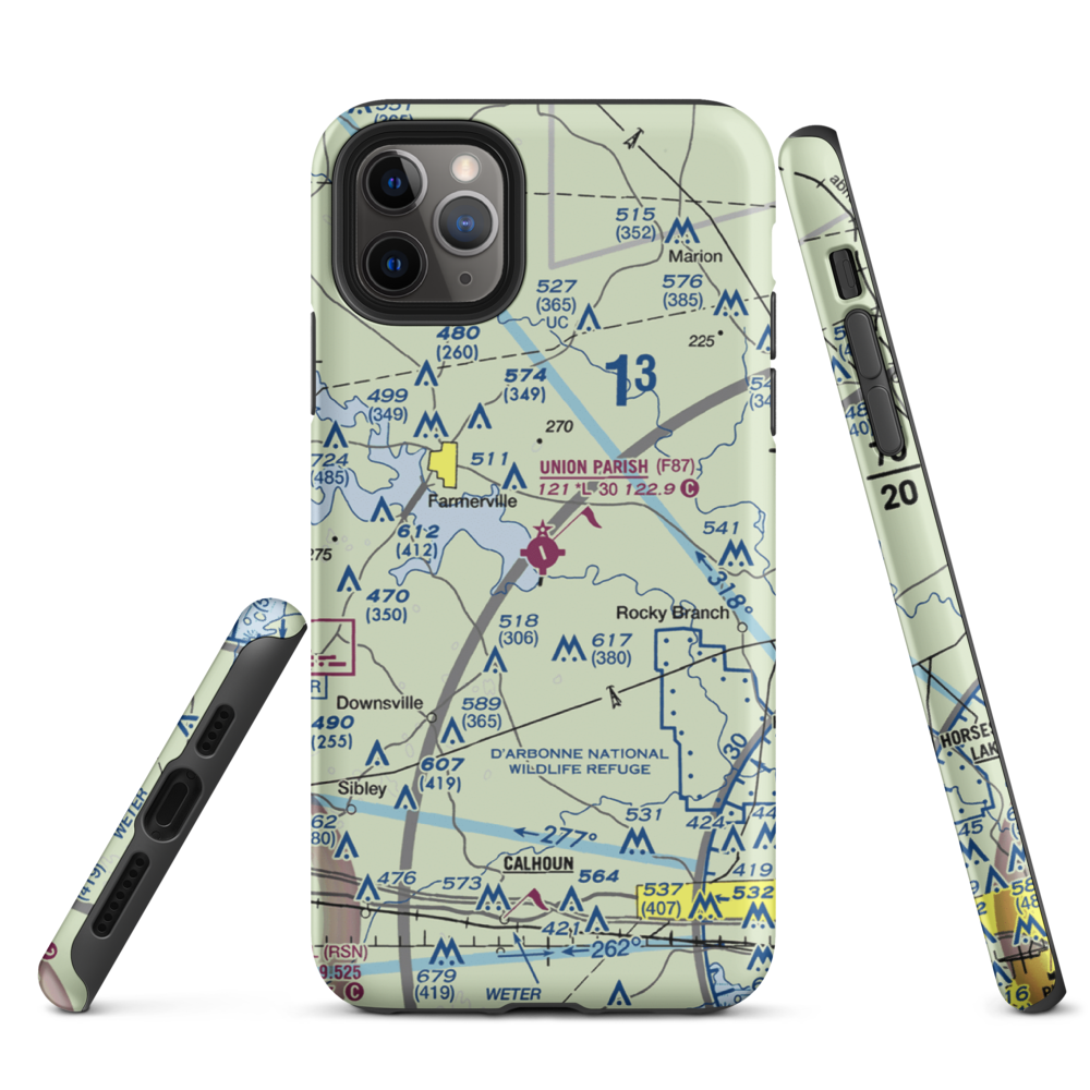 Union Parish Airport (F87) VFR Sectional  Tough iPhone Case iPhone 11 Pro Max model shown