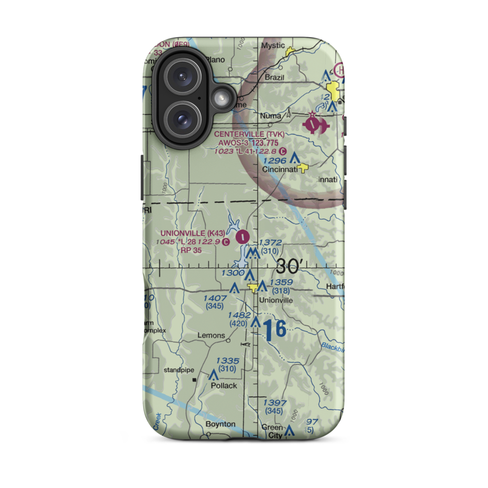 Unionville Municipal Airport (K43) VFR Sectional  Tough iPhone Case iPhone 16 Plus model shown