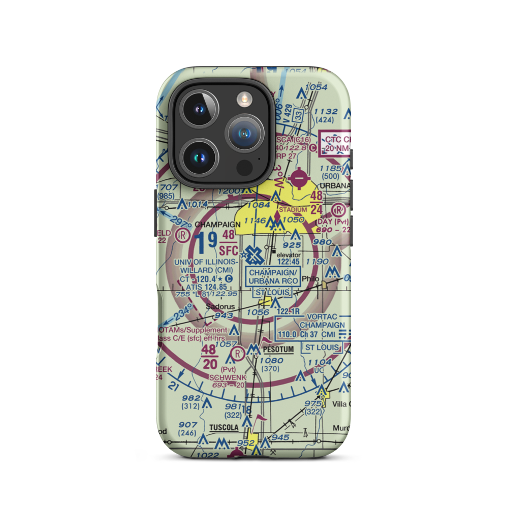 University of Illinois Willard Airport (CMI) VFR Sectional  Tough iPhone Case iPhone 16 Pro model shown