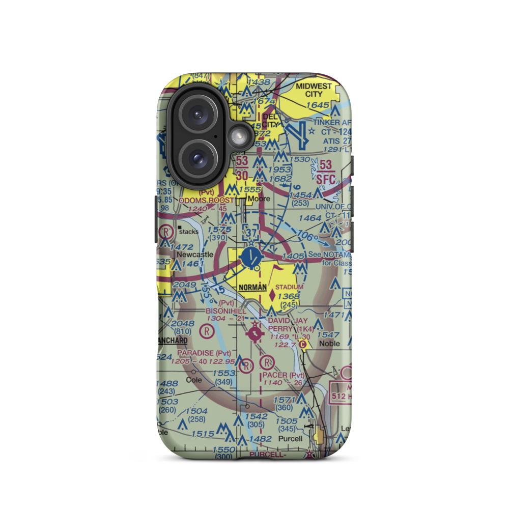 University of Oklahoma Westheimer Airport (OUN) VFR Sectional  Tough iPhone Case iPhone 16 model shown