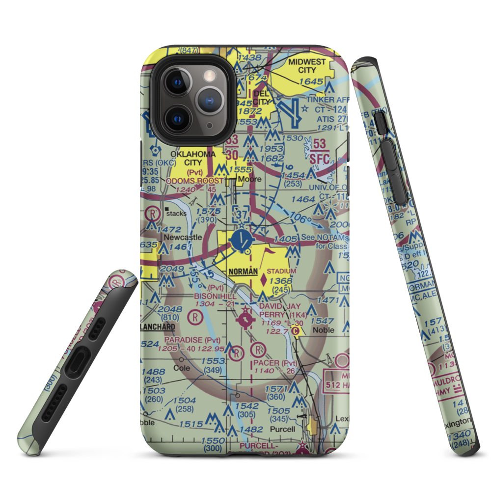 University of Oklahoma Westheimer Airport (OUN) VFR Sectional  Tough iPhone Case iPhone 11 Pro Max model shown