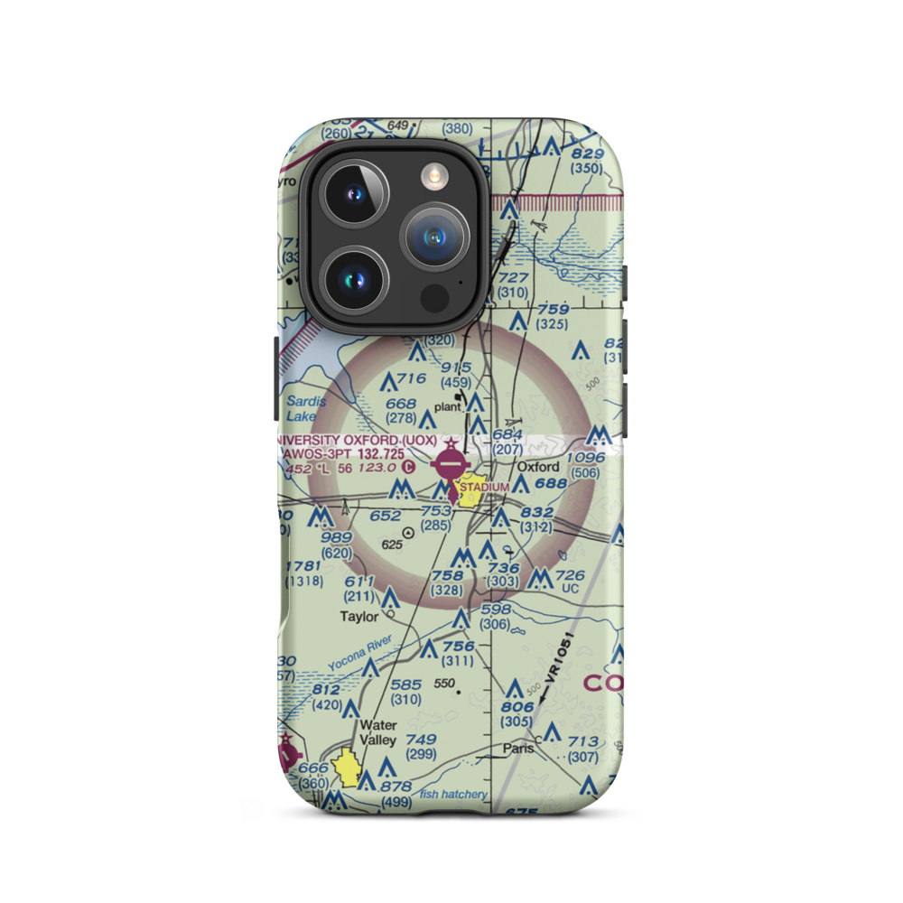 University Oxford Airport (UOX) VFR Sectional  Tough iPhone Case iPhone 16 Pro model shown