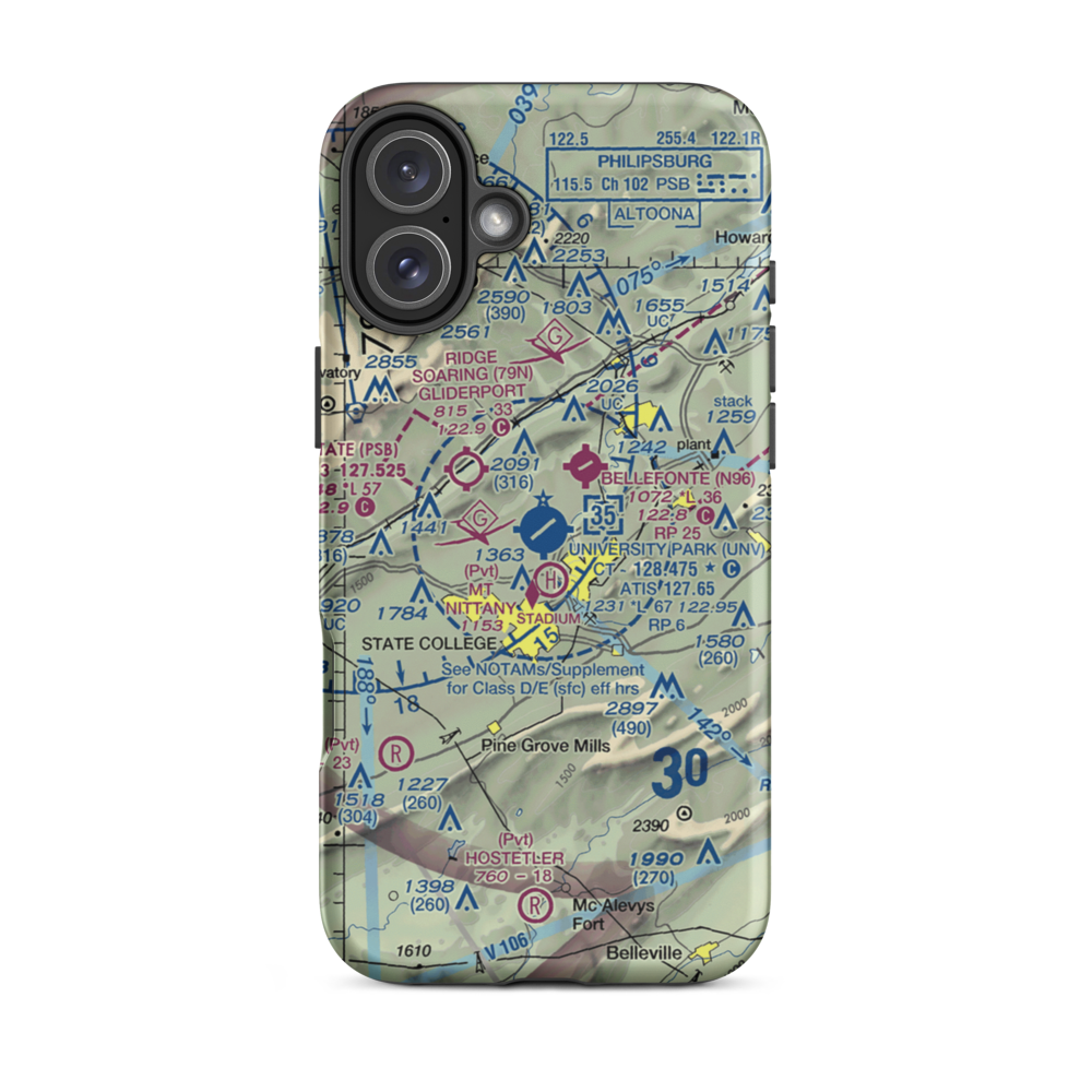 University Park Airport (UNV) VFR Sectional  Tough iPhone Case iPhone 16 Plus model shown