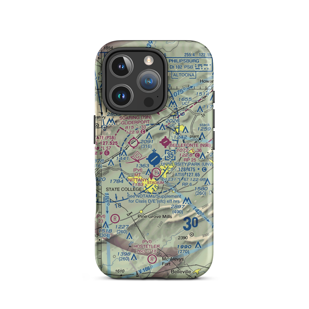 University Park Airport (UNV) VFR Sectional  Tough iPhone Case iPhone 16 Pro model shown