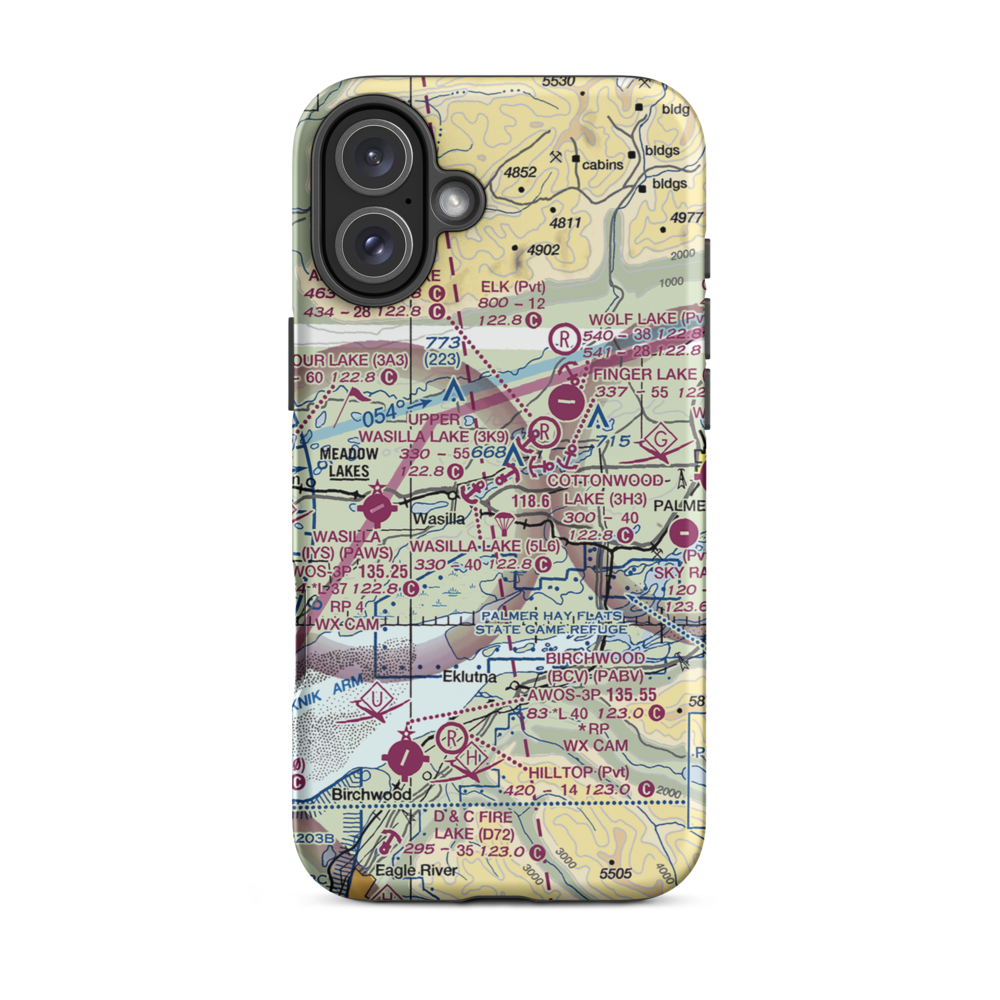 Upper Wasilla Lake Seaplane Base (3K9) VFR Sectional  Tough iPhone Case iPhone 16 Plus model shown
