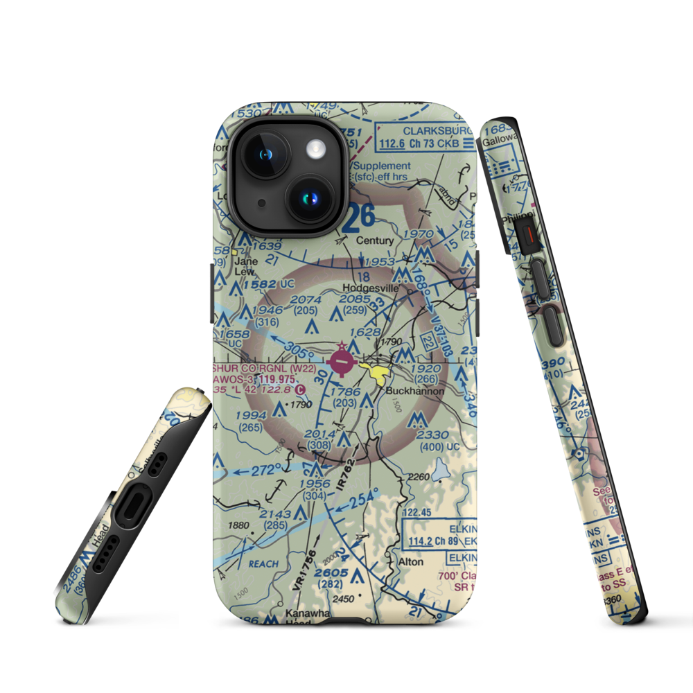 Upshur County Regional Airport (W22) VFR Sectional  Tough iPhone Case iPhone 15 model shown