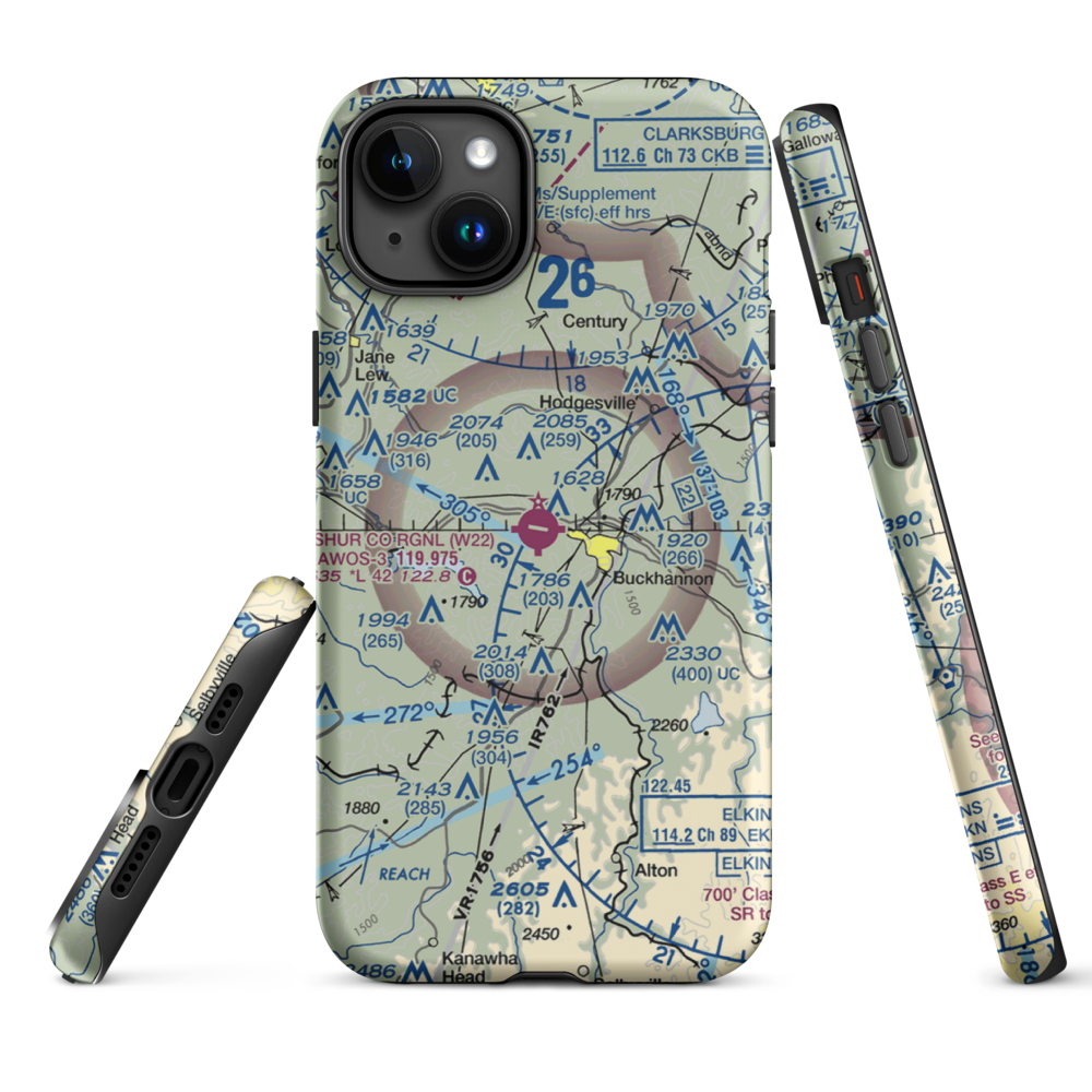Upshur County Regional Airport (W22) VFR Sectional  Tough iPhone Case iPhone 15 Plus model shown