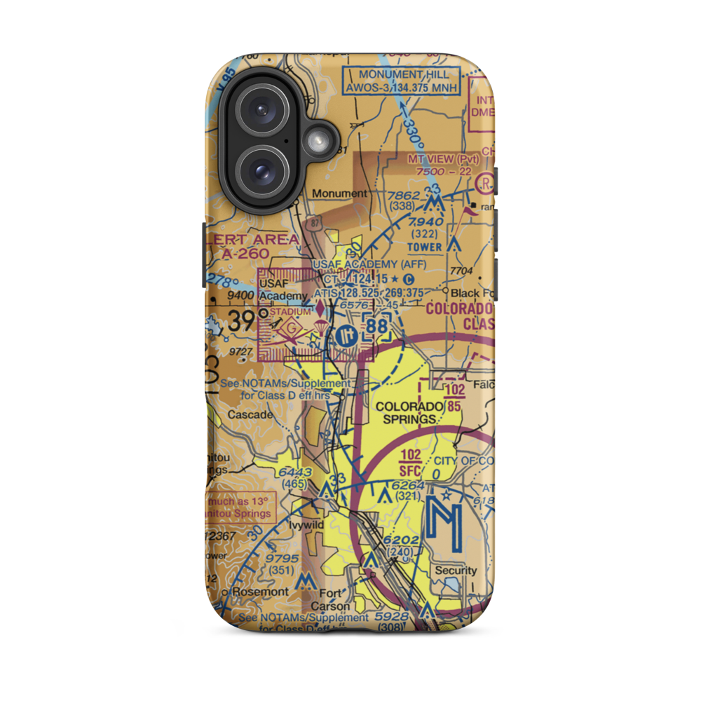 USAF Academy Airfield (AFF) VFR Sectional  Tough iPhone Case iPhone 16 Plus model shown
