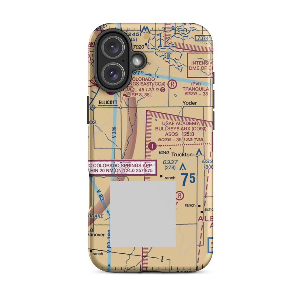 Usaf Academy Bullseye Aux Airstrip (CO90) VFR Sectional  Tough iPhone Case iPhone 16 Plus model shown