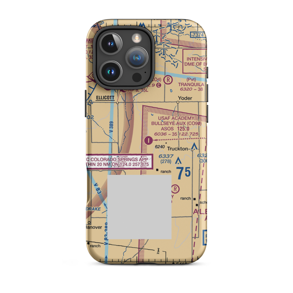 Usaf Academy Bullseye Aux Airstrip (CO90) VFR Sectional  Tough iPhone Case iPhone 16 Pro Max model shown