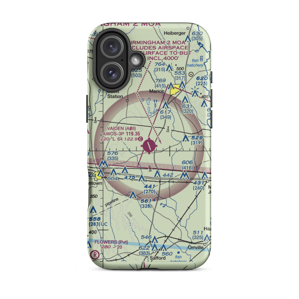 Vaiden Field (A08) VFR Sectional  Tough iPhone Case iPhone 16 Plus model shown