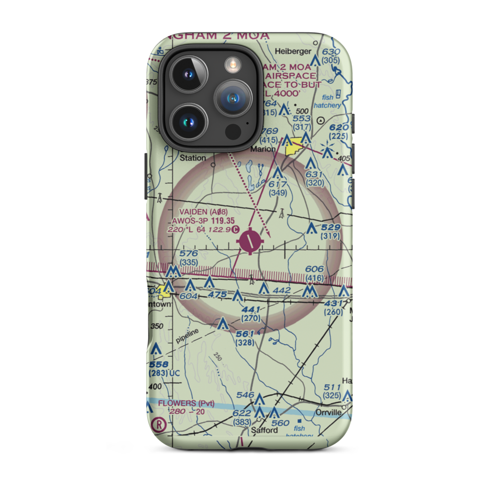 Vaiden Field (A08) VFR Sectional  Tough iPhone Case iPhone 16 Pro Max model shown