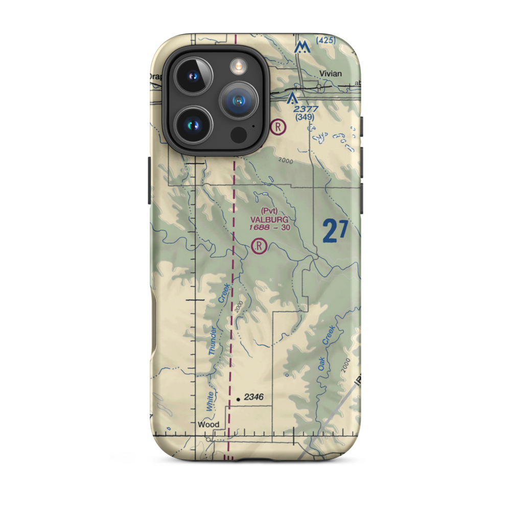 Valburg Ranch Airport (SD14) VFR Sectional  Tough iPhone Case iPhone 16 Pro Max model shown