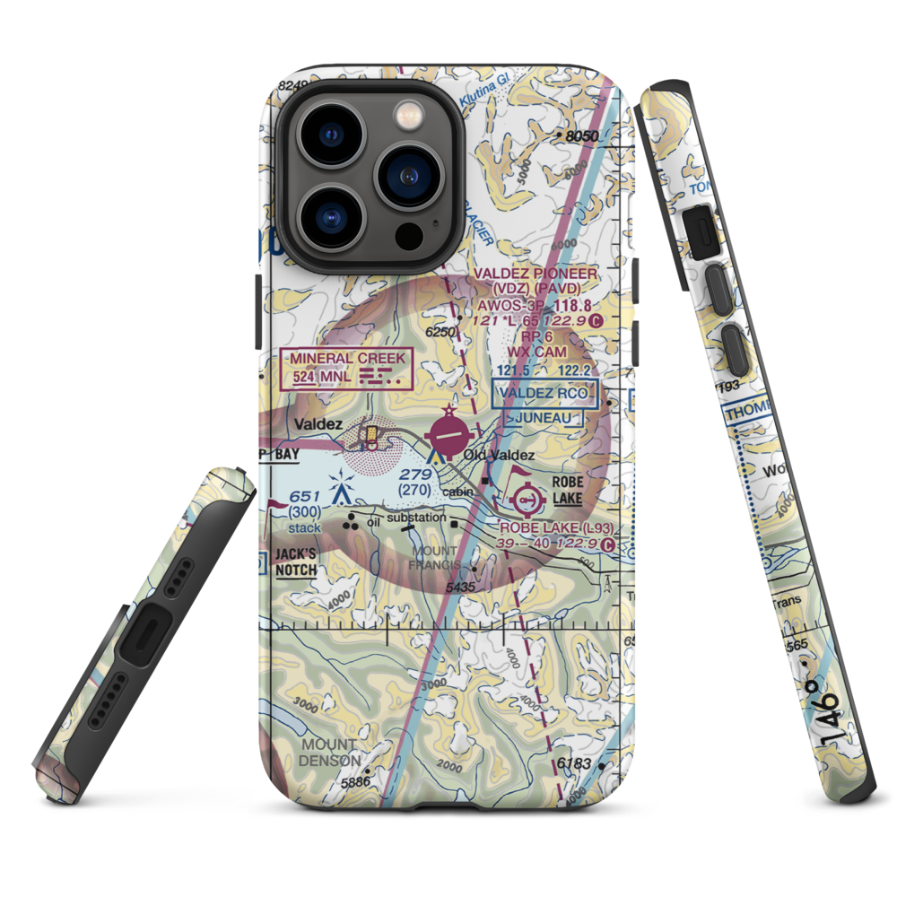 Valdez Pioneer Field (VDZ) VFR Sectional  Tough iPhone Case iPhone 13 Pro Max model shown